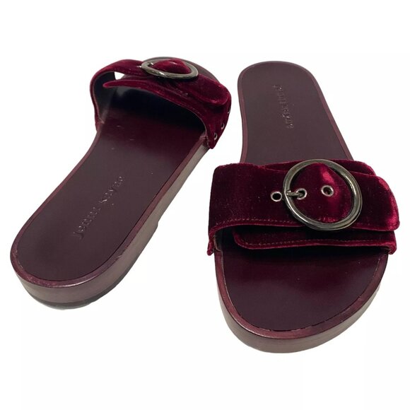 $375 Jenni Kayne Womens Bordeaux Slides Velvet Burgundy Size 9.5 EU 39.5 Flats - Picture 2 of 6